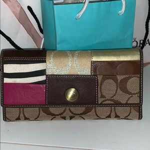 Authentic Block Pattern Coach Wallet